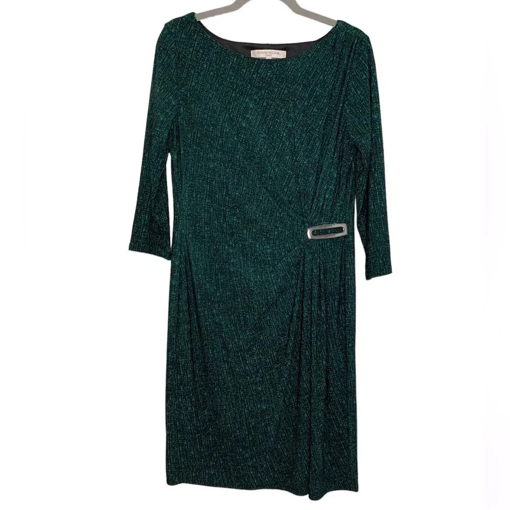 Evan Picone Faux Wrap Dress in Emerald Delight